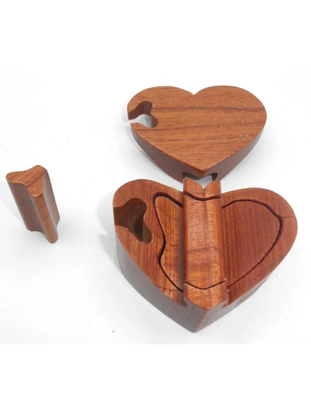 Wood Carved Trinket Keepsake Jewelry Heart Shaped Treasure PUZZLE BOX 4 Piece - Picture 7 of 11
